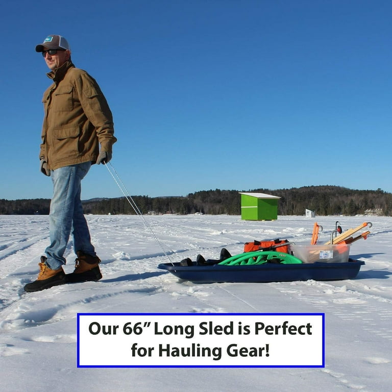 HetayC Winter Trek Large Pull Sled for Adults. Plastic Toboggan for Snow  Sledding, Ice Fishing, Work, Blue, 66 x 20 x 6 inches