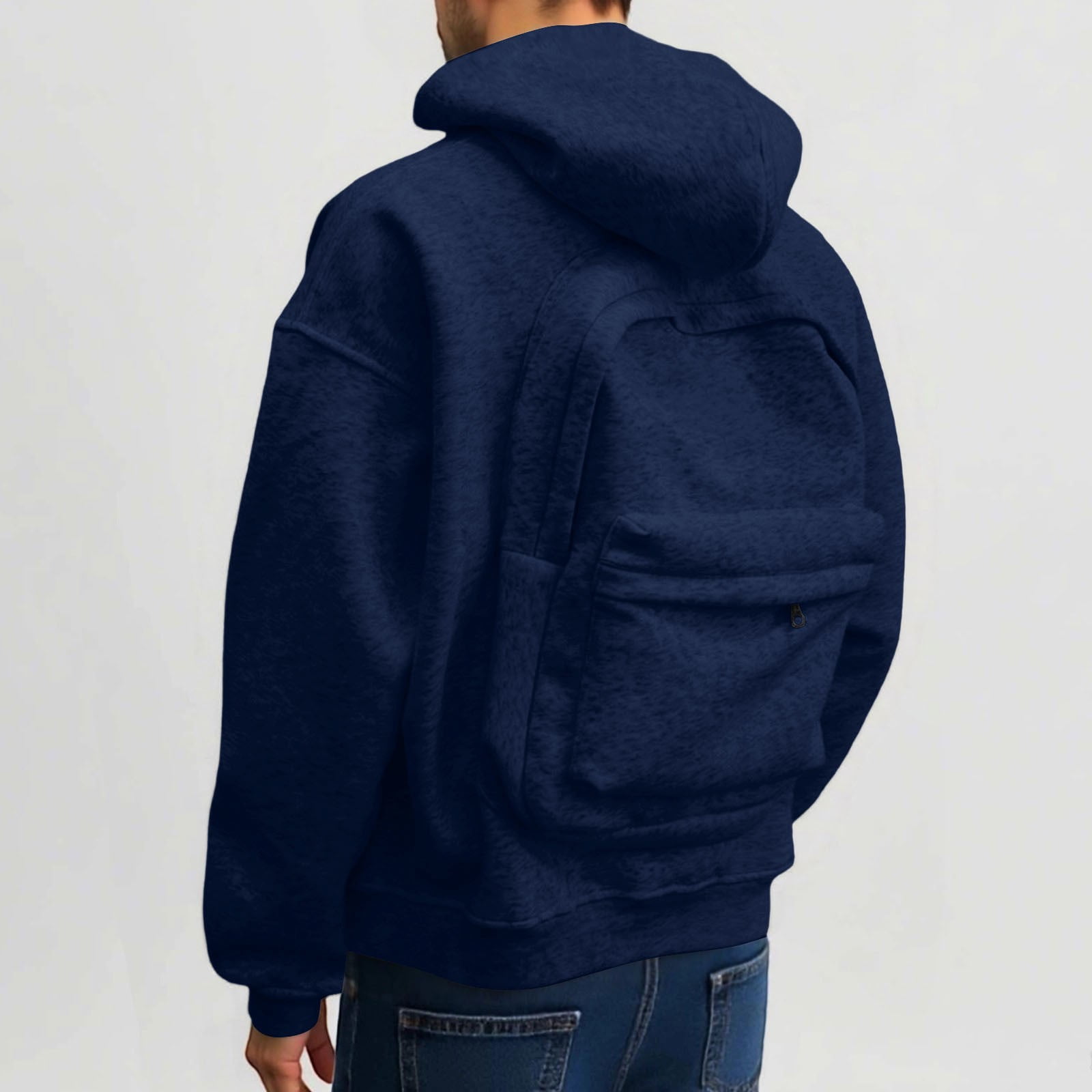 BUWTTED Backpack Hoodie for Men Women Zipper Cardigan Creative Hoodies Lightweight Travel Hooded Sweatshirts with Backpack Navy M