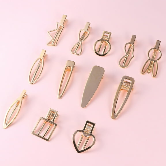 LEORX Golden Metal Hair Clips Set for Women Elegant Decorative Barrettes with Good Grip 12pcs