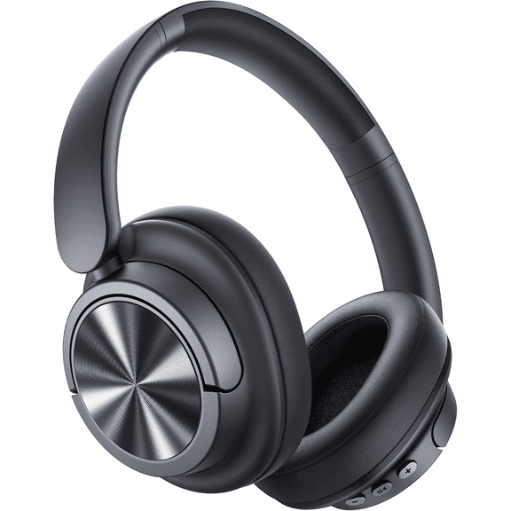 Hybrid Active Noise Cancelling Headphones 120H Playtime Wireless Headphones Bluetooth 6.0 Over Ear Headphones with 6 ENC HD Call Mic, Hi-Res 360° Spatial Audio ANC Headphone for Travel Workout Black