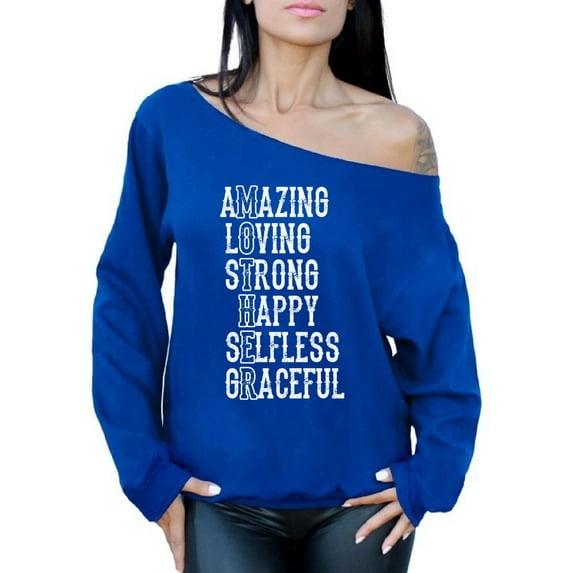 Awkward Styles Women's Mother Amazing Loving Strong Happy Graphic Off Shoulder Tops Oversized Sweatshirt Mother's Day Gift
