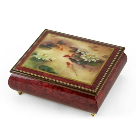 Handcrafted Ercolano Music Box with Painted Scene "Lily Pond" by Lena Liu - Under the Sea (The Little Mermaid) - SWISS