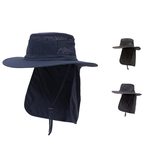 XIAOCHA Mens Wide‑Brim Neck‑Flap Boonie Hat Breathable Sun Hat Outdoor Hat,Navy