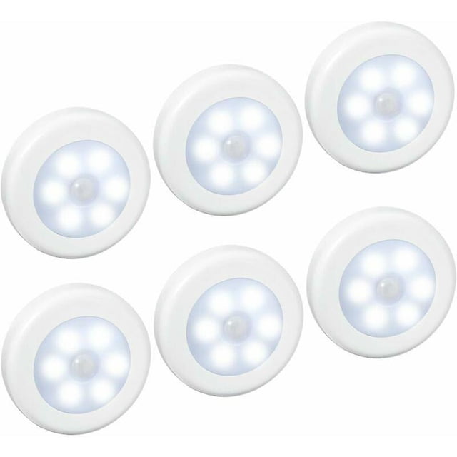 6LED Human Motion Sensor Night Light, 6pcs Cabinet Emergency Light, White Light, Suitable for Cabinets, Cabinets, Hallways