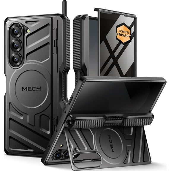 TONGATE Magnetic for Z Fold 6 Case with S Pen Holder & Stand, [Compatible with MagSafe] Heavy Duty Phone Case Built in Privacy Screen Protector & Belt Clip for Samsung Galaxy Z Fold 6 5g 2024, Black