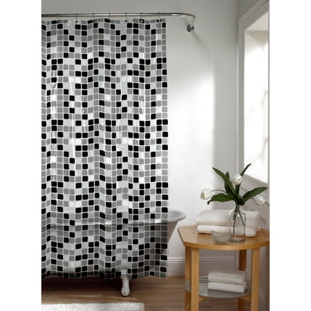 Multi-Color PEVA Shower Curtain, 70" x 72", Zenna Home Tile Pattern Black, Grey and White