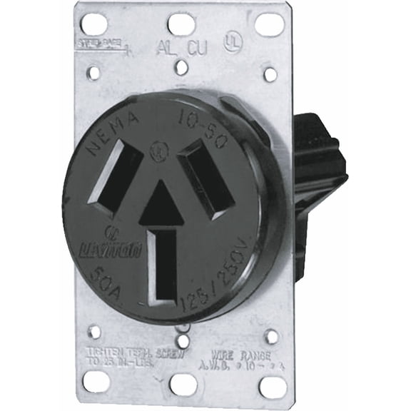Leviton 50A Duplex Receptacle in Black — UL Listed for US Residential Electrical Code Compliance, Drop-in NEC-Standard Wiring