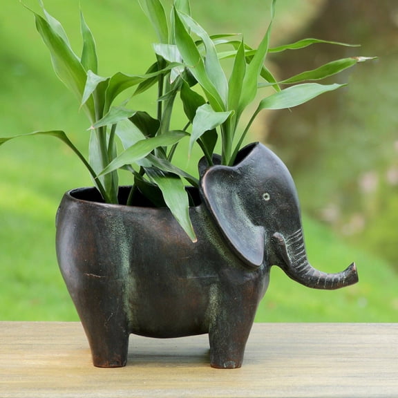 SPI Home Elephant Planter Pot - Cast Aluminum with Rubbed Bronze Finish