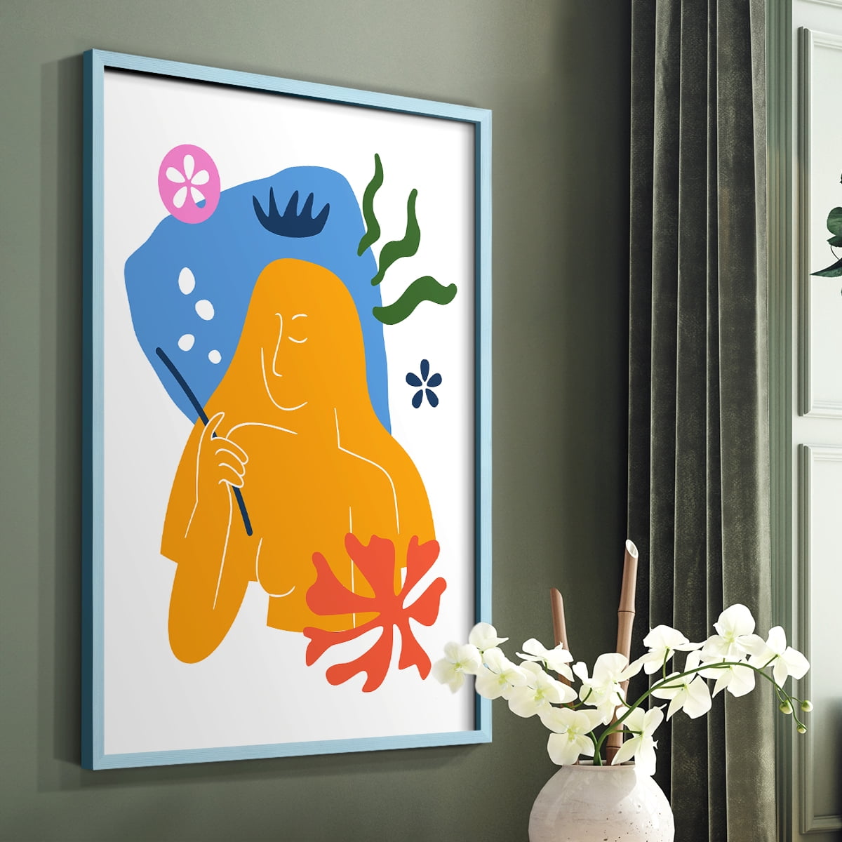 Matisse CDLVI in Blue Solid Wood Framed Print No Nail Hanging