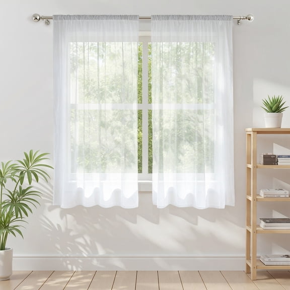 Yiannan 42"x63" White Sheer Curtains 2 Panels, Lightweight Rod Pocket Window Curtains, Polyester Voile Drapes, Voile Airy Curtains Balance Privacy and Light, for Living Room, Bedroom and Kitchen