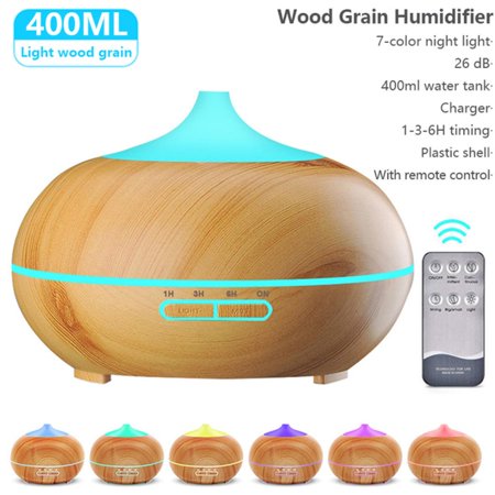 

400ML Electric Humidifier Essential Aroma Oil Diffuser Ultrasonic Wood Grain With Remote Control Air Humidifier LED Light