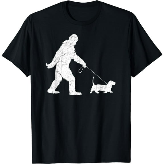 Funny Bigfoot Sasquatch Walking Basset Hound Dog Lovers T-Shirt
