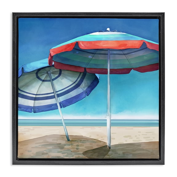Stupell Industries Tropical Beach Umbrella Shadows Black Floating Frame Canvas Art, 18 x 18, by Mauro Devereaux