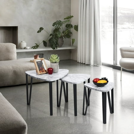 FurnitureR Nesting Coffee Tables Set of 3, Triangle Stacking End Side ...