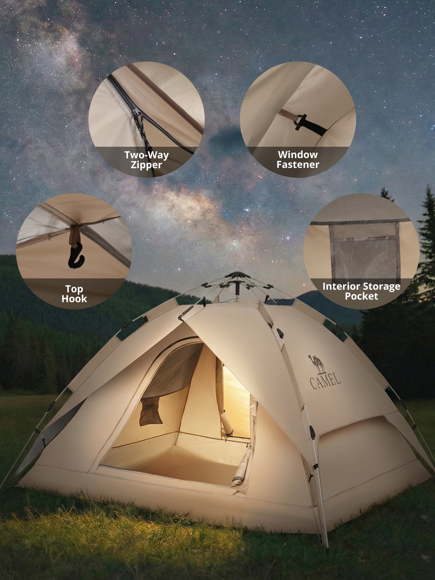CAMEL 3-4 Person Pop Up Dome Tent Waterproof UV-Resistent Shelter 2-in-1 Backpacking Tent Outdoor