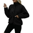 thumbnail image 2 of Womens Fleece Jacket Fuzzy Long Sleeve Short Winter Coats Button Down Jacket Outerwear with Pockets Black L, 2 of 6