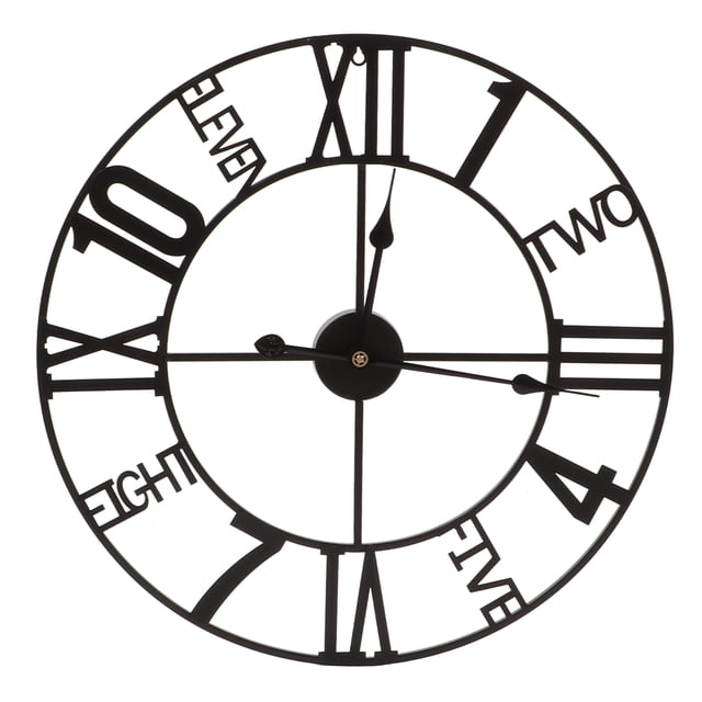 Reloj de pared Material de hierro Diseño único Estilo retro elegante Reloj colgante redondo negro Decoración