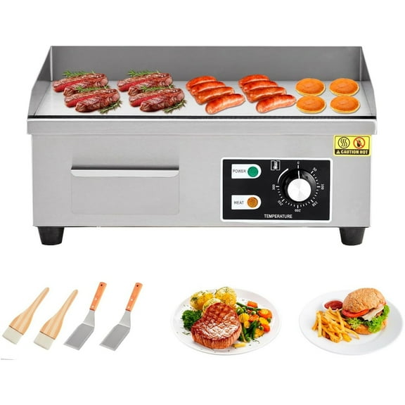 Stainless Steel Countertop Griddle, 18" Commercial Electric Griddle, Electric Flat Top Grill With Shovel Brush, Restaurant Teppanyaki Grill Cooking Equipment, Temperature Control 50°C - 300°C