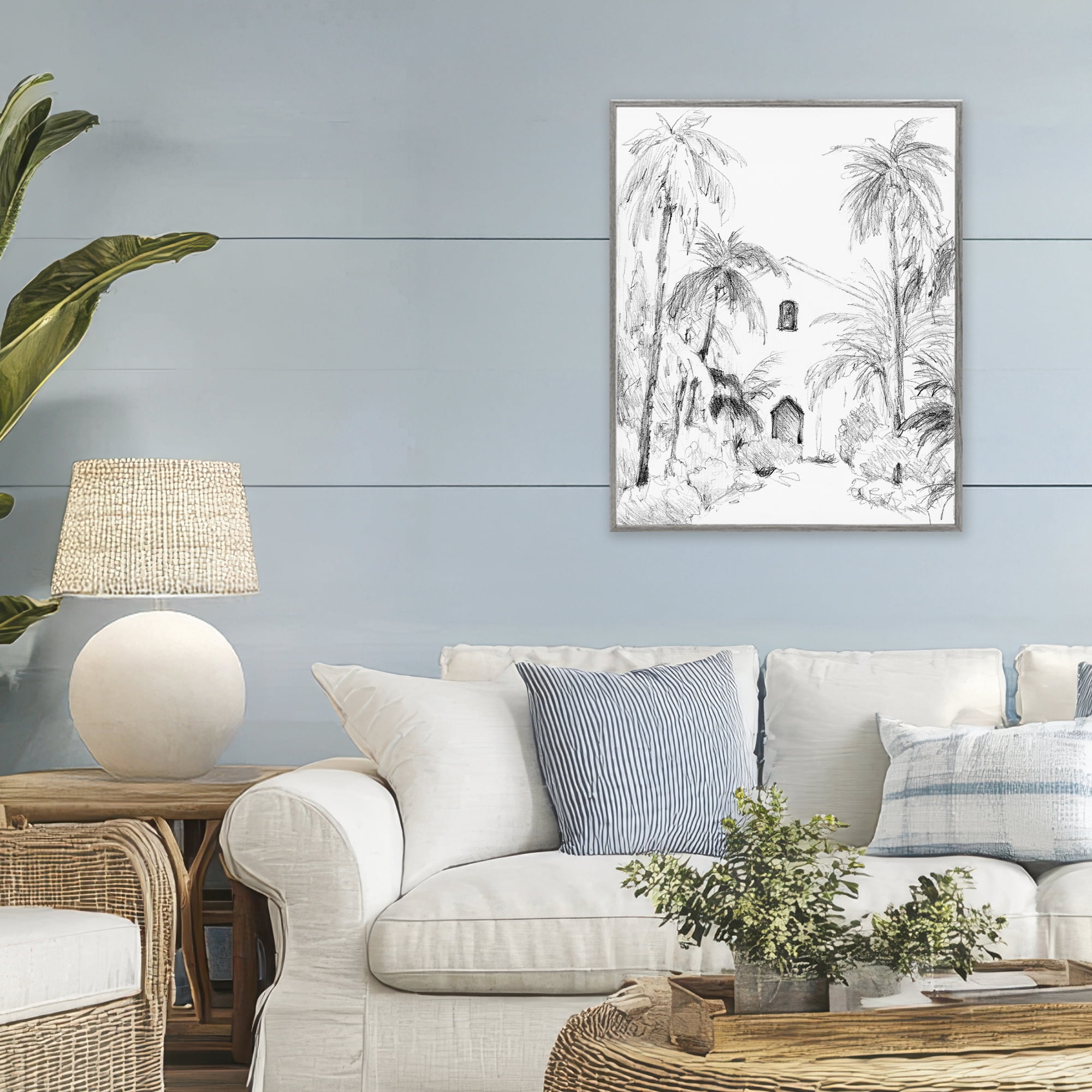 Stupell Industries Island Church Sketch Gray Framed Giclee Art, design by Lanie Loreth