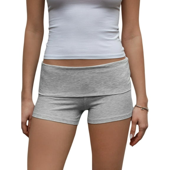 Michellecmm Women's Slim Yoga Shorts Casual Solid Color Fold Over Low Waist Summer Lounge Shorts