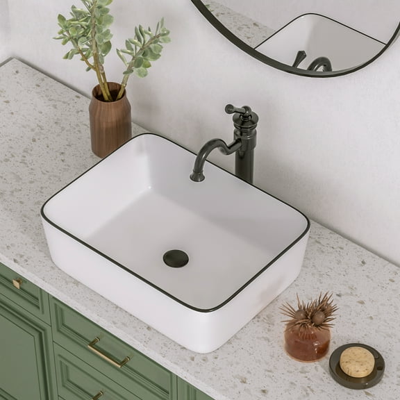 DeerValley DV-1V0002 Bathroom Vessel Sink 19" Retangular Vanity Sink Ceramic in White