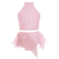 thumbnail image 3 of dPois Robe de Danse Tango Latin pour Filles Enfants, Top Court à Franges et Jupe à Plumes Rose 12, 3 of 5