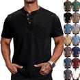 thumbnail image 2 of Mens Henley Shirts Lightweight Casual Summer 3 Button Tees Tops Cotton Classic Work Blend T-Shirts with Pocket,Black,XL, 2 of 6