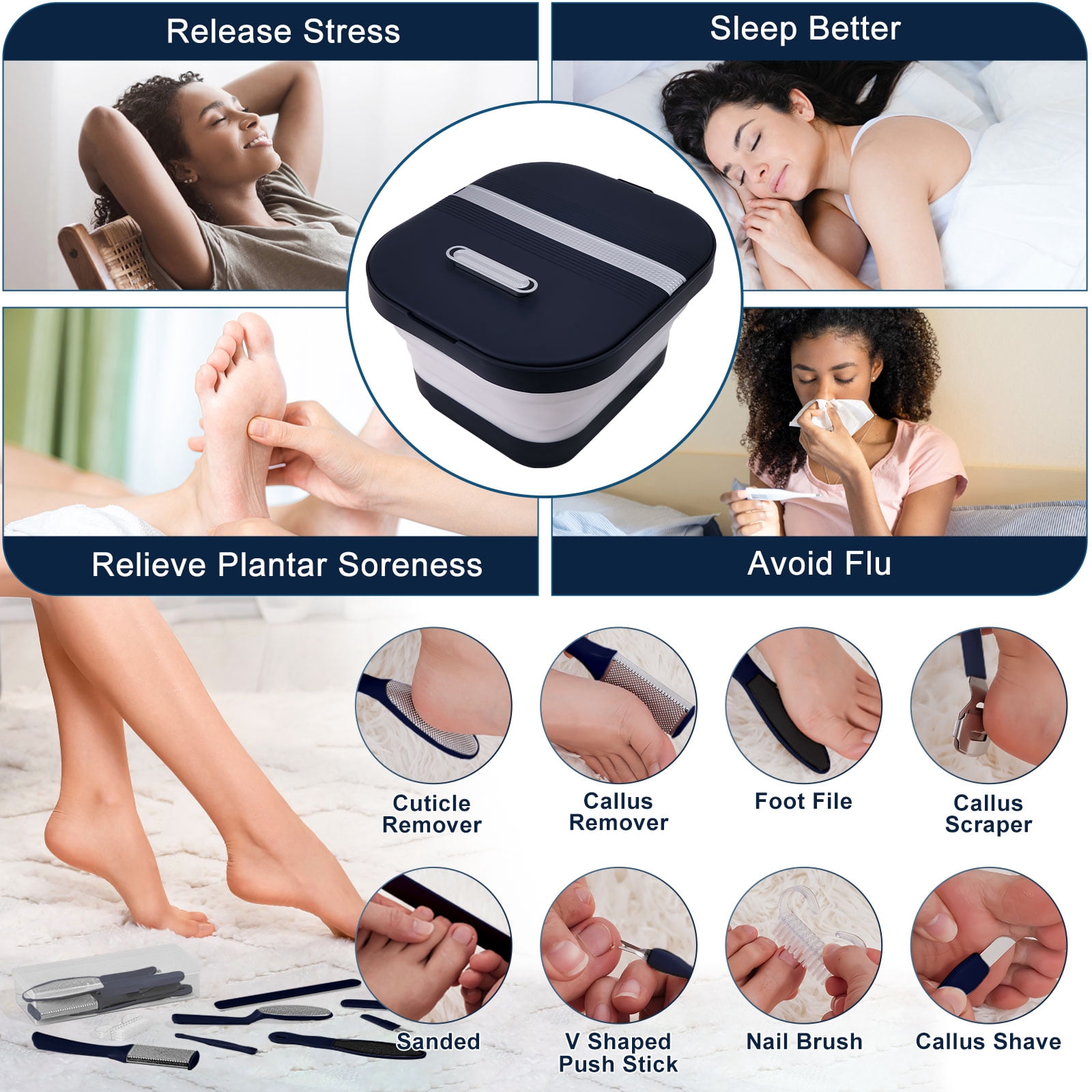 Foot Bath Spa with Heat, Remote Control, Massage Rollers, Bubble, Foot Pedicure Kit