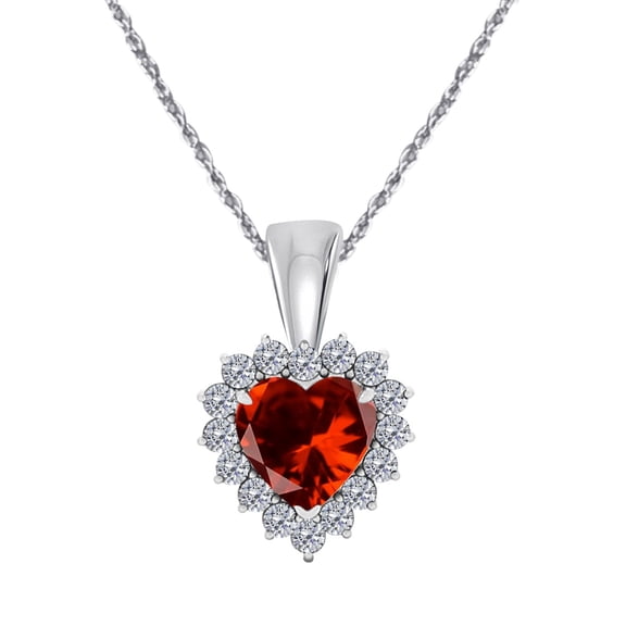 Mauli Jewels Engagement Necklace for Women 0.80 Carat Beautiful Heart Shape Gemstone And Diamond Pendant 4 prongs 10K White Gold With 18'' Chain|Silver Chain