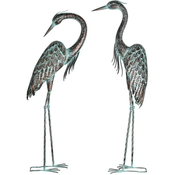 Kircust Garden Crane Statues Standing Metal Patina Heron Decoy Outdoor Statue Large Size Bird Yard Art For Patio Lawn Pond Set Of 2 Com Bird Yard Art For Patio Lawn Pond, Outdoor Bird Statues