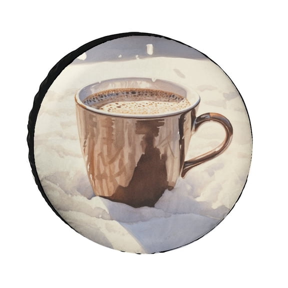 Heavy Duty Spare Tire Cover Cute Hot Cocoa Mug Wheel Protectors Tyre Covers Weatherproof Wheel Covers Coffee Shop Tire Cover Fit for Trailers SUV Off-Road Vehicle Camper And Trucks 12inch
