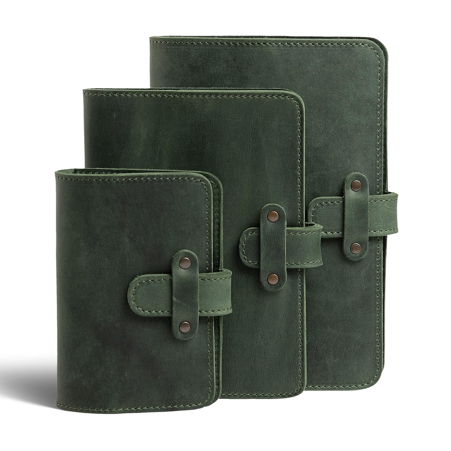 PEGAI Leather Journal Notebook Cover - Refillable Travel Notebook | Leather Bound Notebook Journal for Writing | DuPage Green, Pocket | Unlined