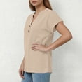 thumbnail image 4 of ClodeEU Womens Summer V-Neck Short Sleeve T-Shirt, Fashion Casual Linen Blend Loose Blouses Beige,Womens Plus L, 4 of 7