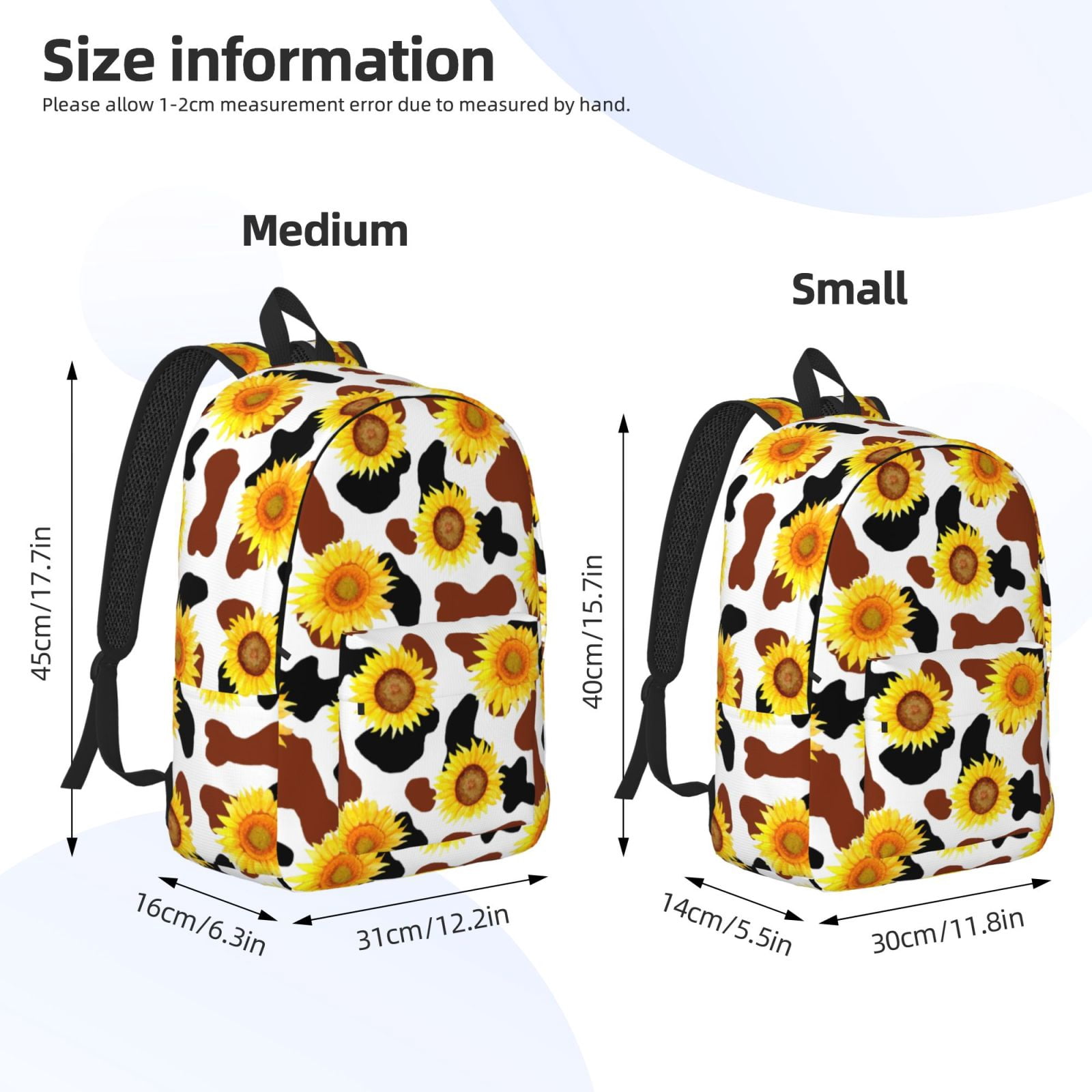 Rateoe Sunflower Cow Pattern Canvas College Laptop Backpack,Travel Daypack,Durable Rucksack Travel Notebook Bag School Backpack Book Bag for Men Women-Small