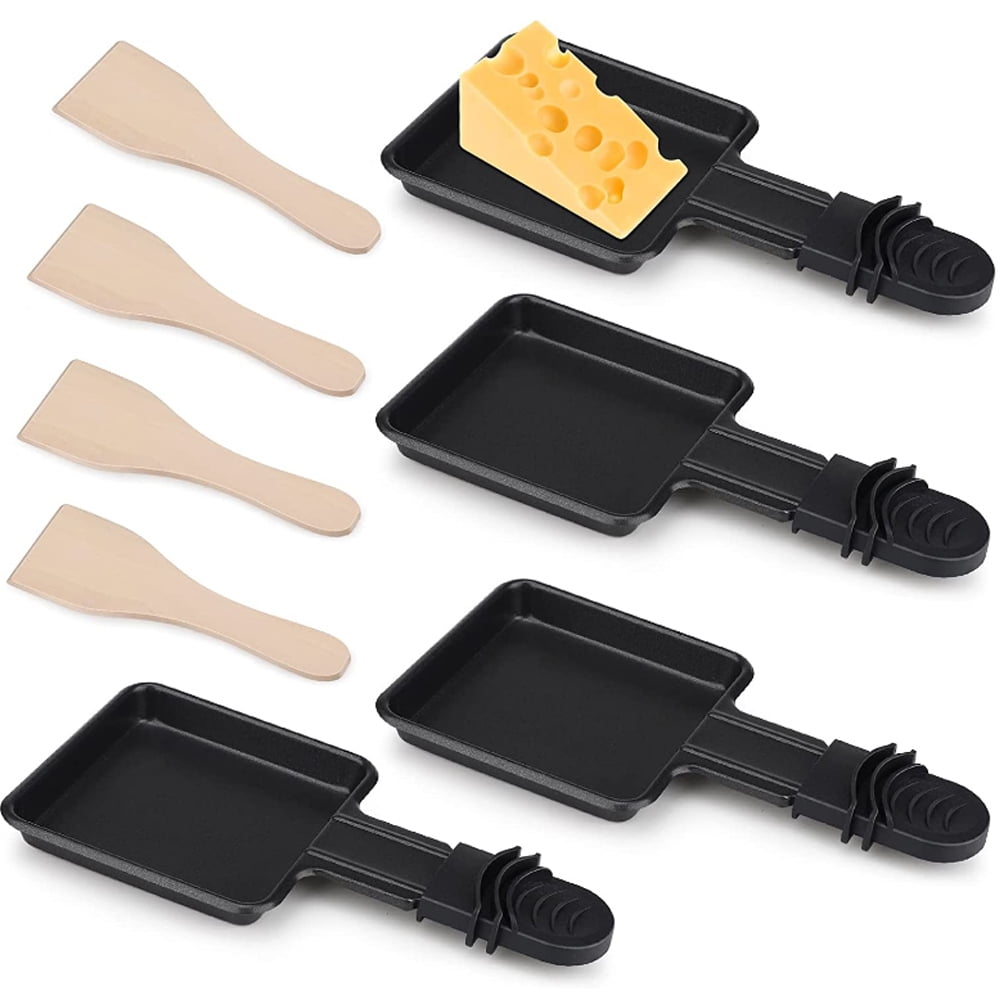 Raclette Pans Mini, Pack of 4 Raclette Pans Raclette Pans Raclette Shovel  Raclette Grill Raclette Replacement Pans for Universal Electric Grill  Cheese Eggs Black 