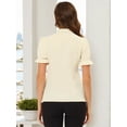 thumbnail image 4 of DARING DIVA Bow Tie Neck Office Elegant Short Sleeve Blouse Top M Beige, 4 of 6