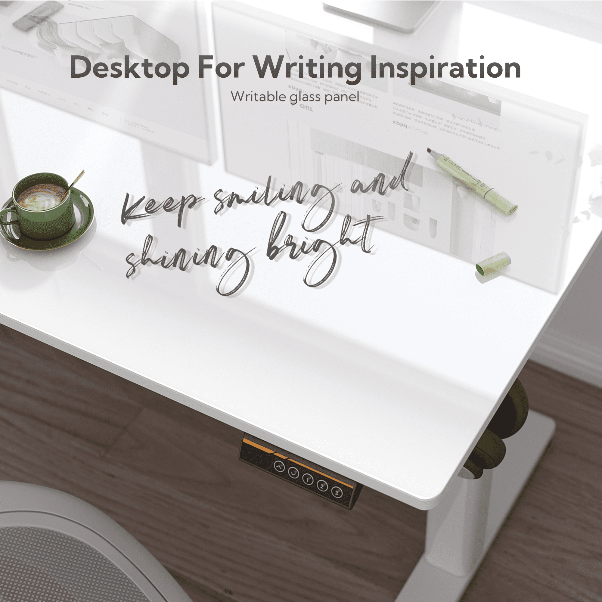 INNOVAR Glass Standing Desk - Electric Glass Top Standing Desk 40x24 inch Small White Stand up Desk Adjustable Height Sit to Stand Computer Work & Study Rising Desk for Home Office