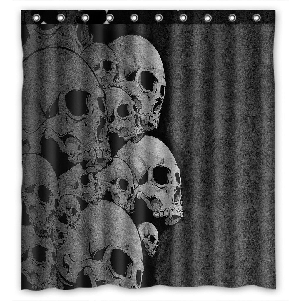 Halloween Dark Stone Altar Skulls Candles Shower Curtain Set Bathroom Decor 72" 