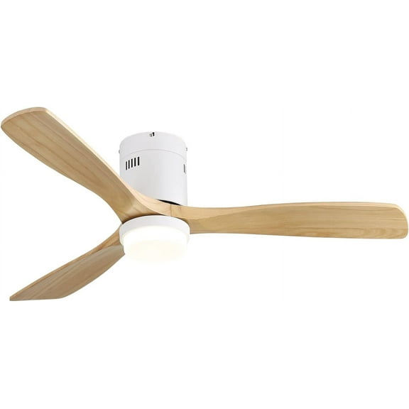 52 Inch Decorative Ceiling Fan with 6 Speed Remote White 3 Solid Wood Blades Reversible Dc Motor for Living Room,White Metal & Wood Electrical Appliances Fans