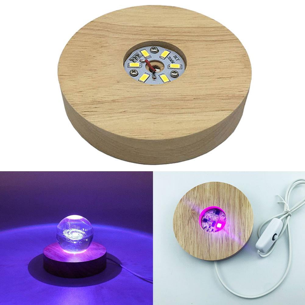 Details about   7 LED Wood 3D Electric USB Light Base Crystal Display Stand Holder Home Decor 