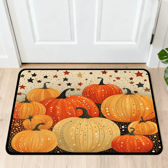 CURLYOOT Pumpkin Stars Indoor Doormat, Non-Slip Absorbent Door Mat 24" x 16", Thanksgiving Entrance Floor Mat Washable Entry Doormats for Entryway Front Back Door