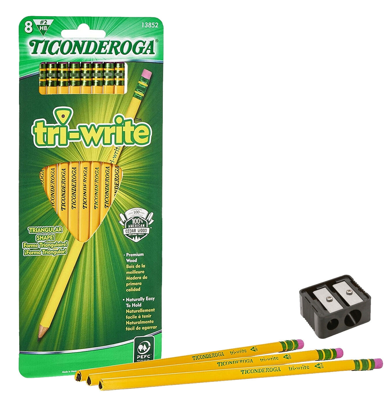 Ticonderoga Pencils #2 Yellow Tri-Write 8 Ct. Free Sharpener 1