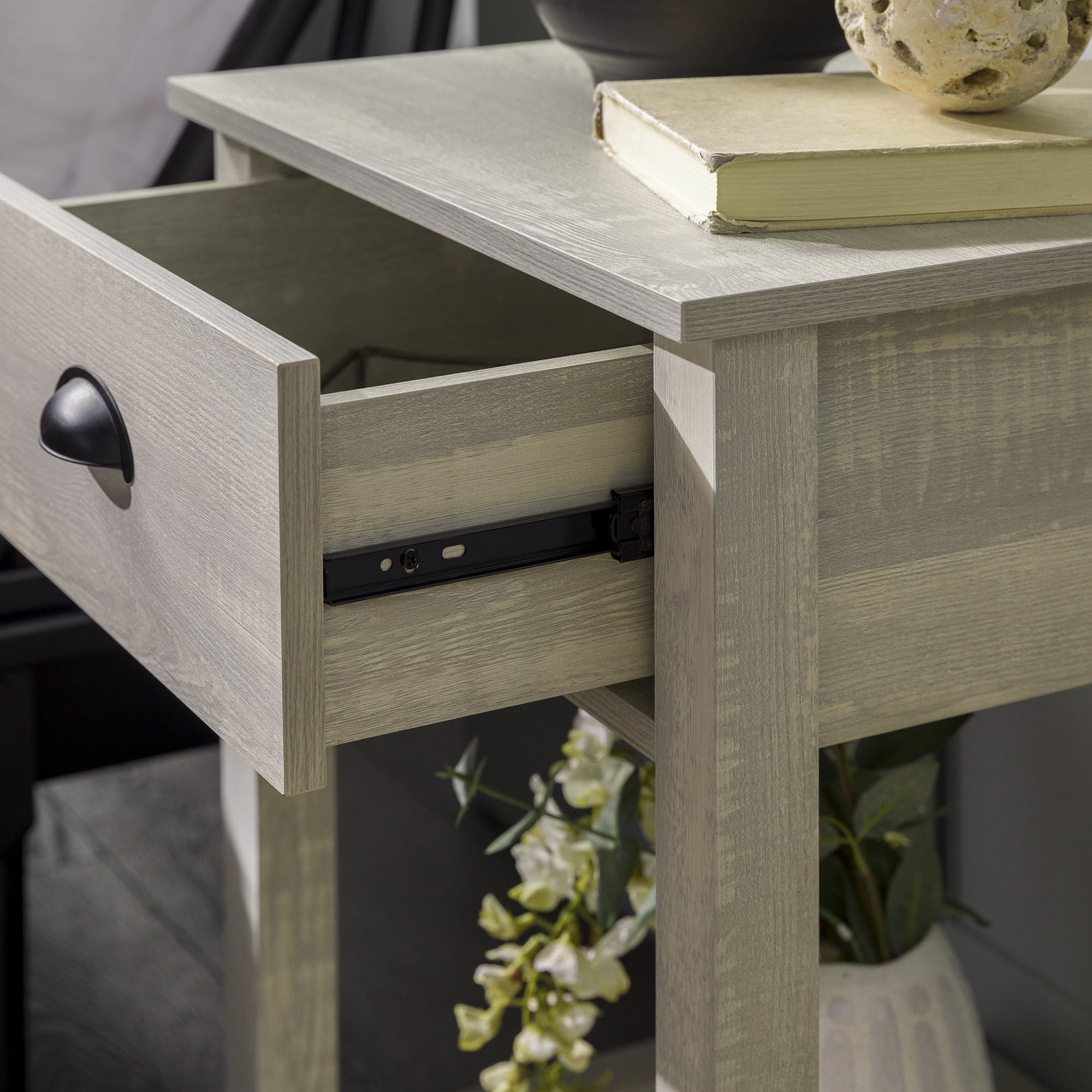 Walker Edison Modern Farmhouse 1 Drawer End Table, Stone Grey