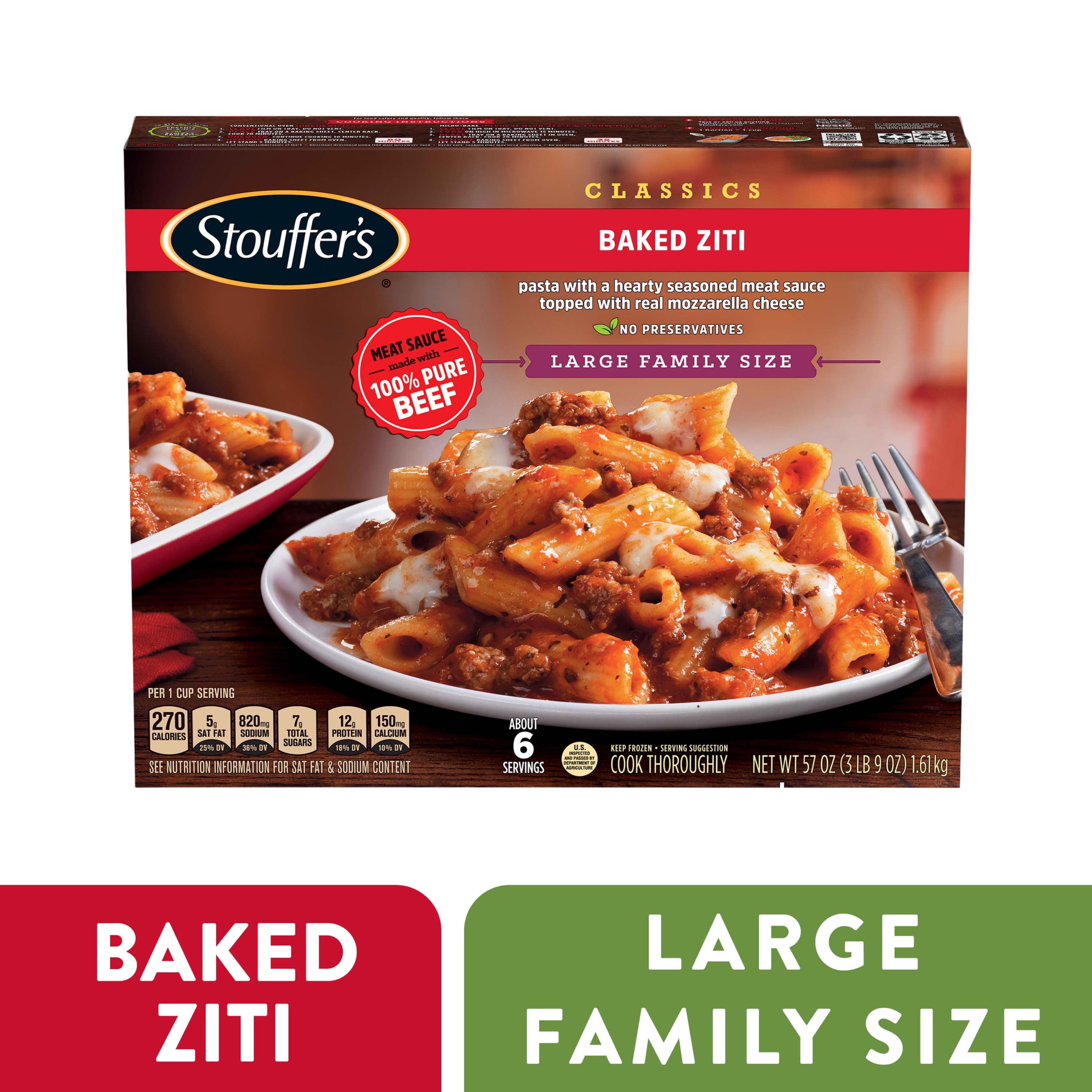 Stouffer's Large Family Size Baked Ziti Frozen Meal 57 oz. - Walmart