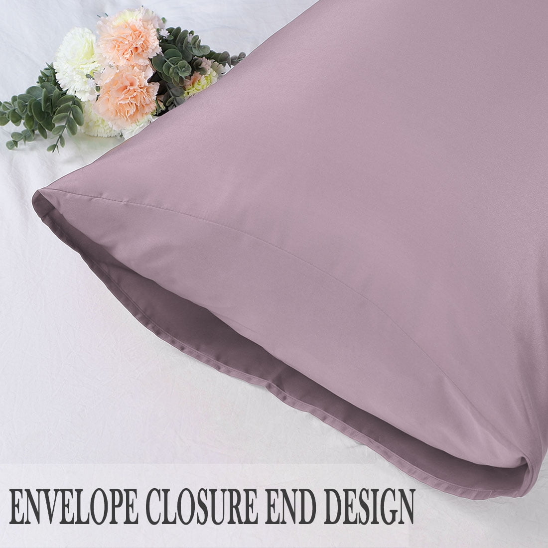 Unique Bargains Silky Satin Pillow Cases Covers Set of 2 Mauve King