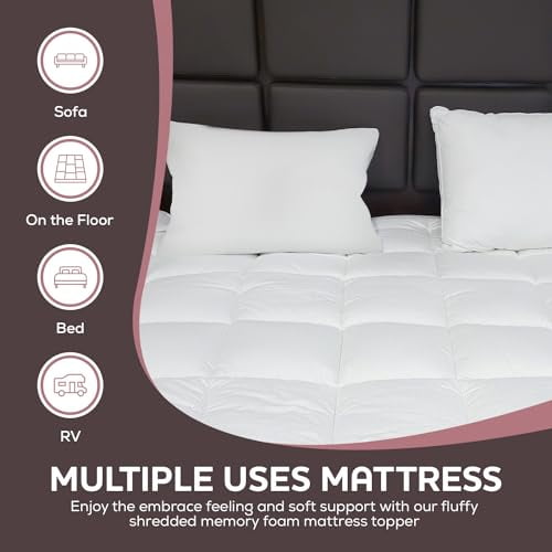 CirclesHome White Futon Mattress Toppers with Anti-Slip Anchors - Futon Cover Filled with Plush Down Alternative Fill - Full Size Futon Cover is Soft, Comfortable and Allergy Free (Size: 54 x 75 x 3)