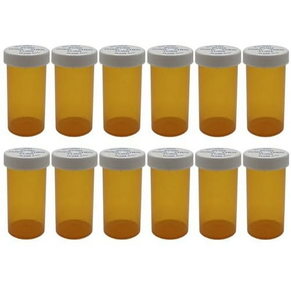 Empty Plastic Medicine Pill Bottles with Child Resistant Caps, 13 Dram Amber Plastic Vial Travel Pill Case Organizer, Pack of 12 (13 Dram)