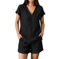 thumbnail image 2 of Pounoo Sets for Women 2 Piece V Neck Short Sleeve Top Elastic Waist Shorts Casual Summer Beach Vacation Matching Outfits, 2 of 9