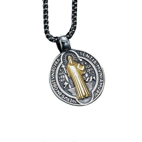Saint St Benedict Medal Necklace Pendant Stainless Steel Crucifix Cross Exorcism