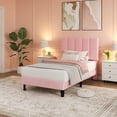 thumbnail image 3 of Full Size Bed Frame, Velvet Upholstered Platform Bed with Adjustable Headboard, Vertical Channel Tufted Headboard,No Box Spring Needed, Easy Assembly,Upholstered Mattress Foundation, 3 of 10